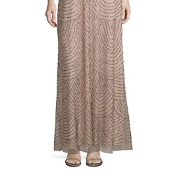 NWT-Adrianna Papell blouson beaded gown taupe/pink - Picture 2 of 6